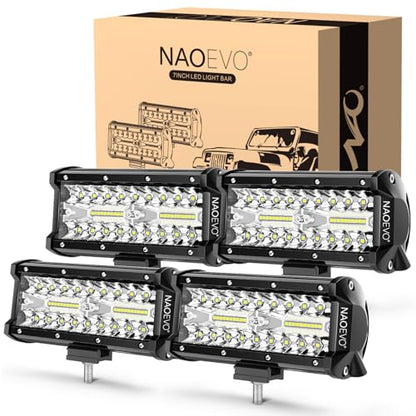 NAOEVO 7 Inch LED Light Bar, 480W 48,000LM LED Offroad Fog/Driving Lights with Spot Flood Combo Beam, Work for Truck Boat ATV UTV, 4 Pcs (White) - size: 4 Pcs