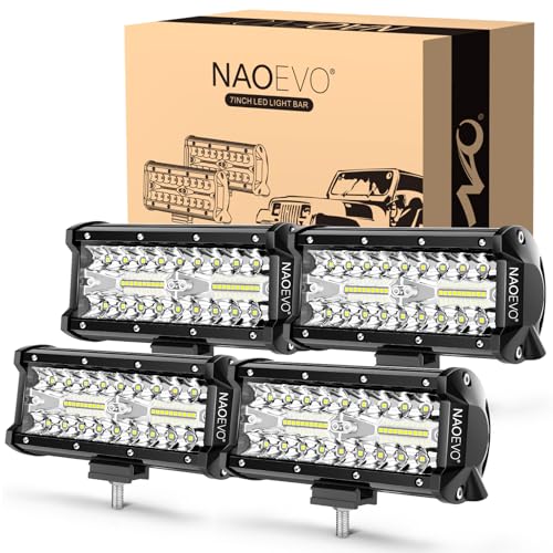 NAOEVO 7 Inch LED Light Bar, 480W 48,000LM LED Offroad Fog/Driving Lights with Spot Flood Combo Beam, Work for Truck Boat ATV UTV, 4 Pcs (White) - size: 4 Pcs