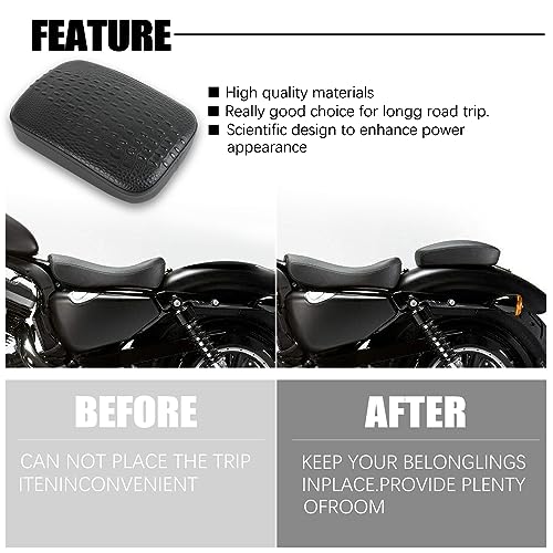 DREAMIZER Motorcycle Leather Pillion Rear Passenger Pad Seat 8 Suction Cup Rectangular Passenger Seat Compatible with Harley Bikes Custom (Black-Crocodile) - color: Black#2-Crocodile