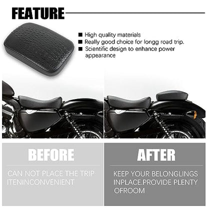DREAMIZER Motorcycle Leather Pillion Rear Passenger Pad Seat 8 Suction Cup Rectangular Passenger Seat Compatible with Harley Bikes Custom (Black-Crocodile) - color: Black#2-Crocodile