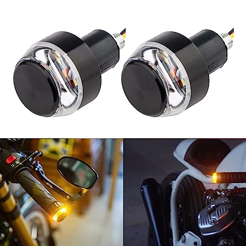 Kewucn 2 PCS Motorcycle Handlebar End LED Lights, Round Dual Color Turn Signal & Running Lights, 12V Side Marker and Direction Indicator Light, Universal Motorcycles Accessories (White to Yellow)