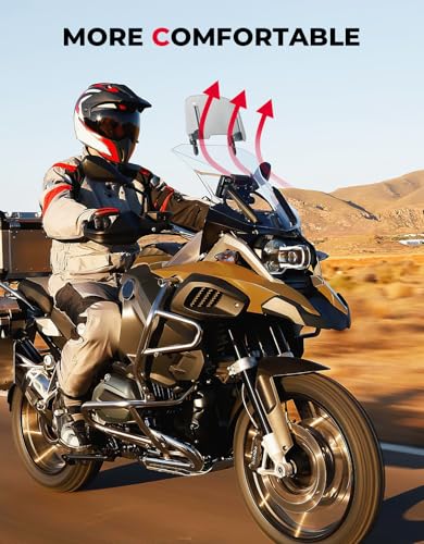 KEMIMOTO Motorcycle Windshield Extension, Upgraded Aluminum Metal Heightened Spoiler Clip, Universal Adjustable Wind Deflector Windscreen Visor Smoke Gray
