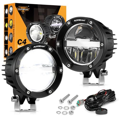 Auxbeam 4 Inch 100W Round Offroad Lights, LED Driving Light Pods with Hi/Lo/Combo Beam Design, 10000LM Super Bright Work Fog Light with Wiring Harness for Truck Pickup SUV ATV UTV 4x4 - color: C4 Series-Hi/Lo/Combo Beam