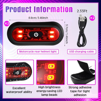 Tujoe 2 Set Motorcycle Bike LED Red Rear Helmet Light Rechargeable Bicycle Safety Warning Helmet Tail Lights with USB Chargeable Cable, Safety Warning Night Lamp for Night Riding - style: 3 Lighting Modes