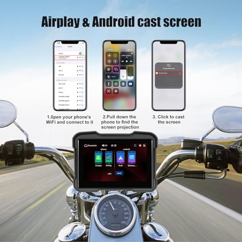 Motorcycle GPS Navigation System with Wireless Carplay Android Auto 5" Moto CarPlay Screen with Dual Bluetooth, Navigation/Siri/G00gle Assistant Waterproof - color: 5 inch