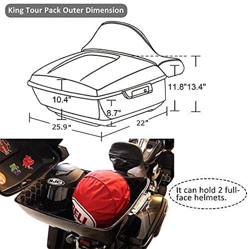 Advanblack US Stock Billiard Red King Tour Trunk Pack, Black Mount Bracket, Top Luggage Rack, Orange Trunk Pak Liners Fit for 09-Later Harley Touring, Road Glide, Street Glide Special, Electra Glide - color: Billiard Red