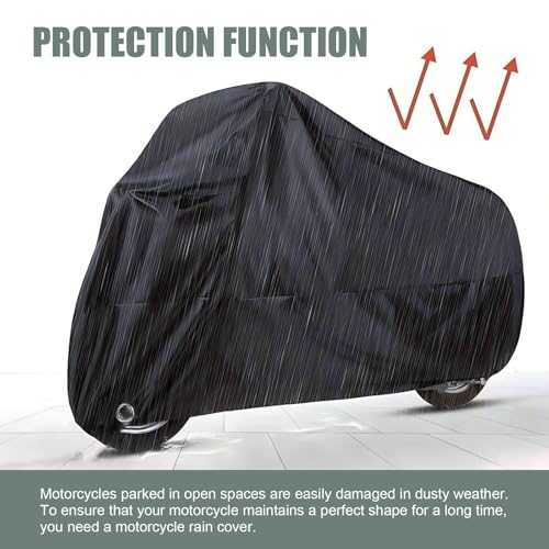 1 PC Motorcycle Cover, 190T Polyester Motorbike Cover, Waterproof Motorcycle Protector with Storage Bag, Universal for Most Motorbikes Vehicle (Black)