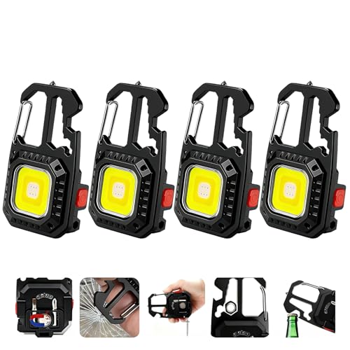 MAKDAK Cob Keychain Work Light - 4PC EDC Keychain Flashlight Rechargeable, Super Bright Flashlight for Car Repair, Emergency(Black) - color: Black*4PC