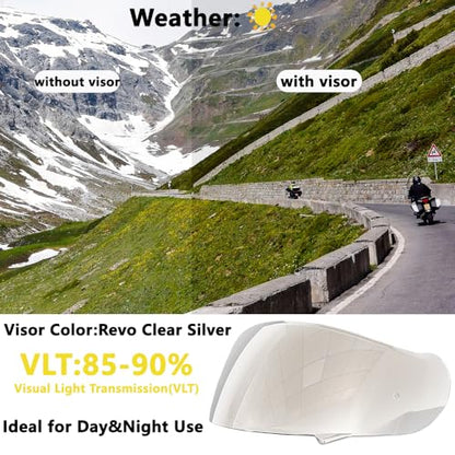 Neotec 2 Helmet Visor Replacement for,CNS-3 UV Protection Helmet Face Shield Compatible with SHOEI Neotec 2(Revo Clear Silver-Day and Night Use) - color: Revo Clear Silver-day and Night Use