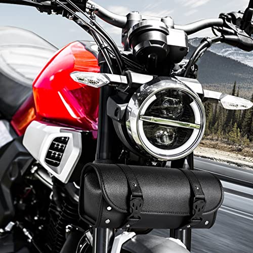 Motorcycle Fork Tool Bag for Front Fork Handlebar | Universal PU Leather Roll Bag Storage Pouch, Black