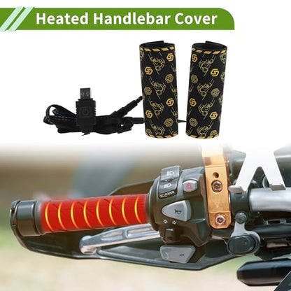 Heated Motorcycle Hand Grips Cover 5V Handlebar Cover 6 Adjustable Temperature with Memory Function Metal Heating Film Cloth Black 1set