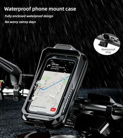 Kewig Bike Phone Mount Waterproof, Bicycle Phone Mount Holder Pouch with Sun Visor & Touch-Screen, Handlebar Phone Mount with 360 Rotation Bike Phone Holder Suitable for 4.0'' - 6.7'' Cellphones