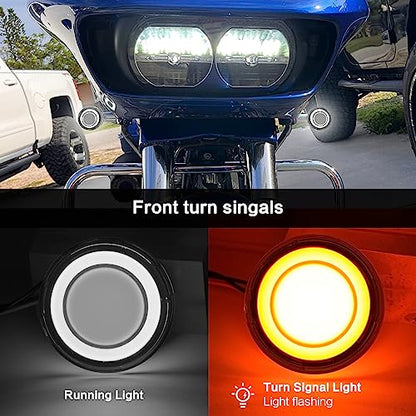 Motorcycle 1157 LED Turn Signal Light Front Rear 2 Inch Bullet Smoked Lens Compatible with Harley Softail Touring Dyna Fat Boy Sportster Road King Electra Glide - color: 1157[Smoke+White/Yellow/Front]
