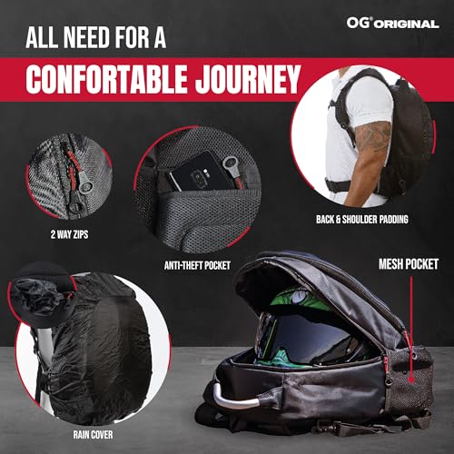 OG Original GetAway Motorcycle Backpack Waterproof, Man, Hard Shell, Large Capacity, Expandable 35L-45L, Motorbike Helmet Bag, Helmet Rucksack, Antitheft, Reflective, USB, Laptop - style: Getaway
