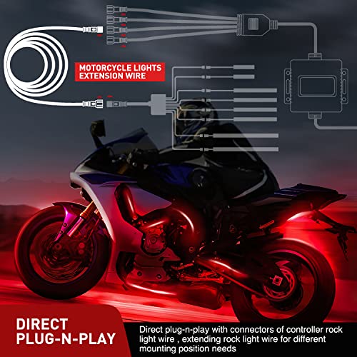 Nilight Extension Cable for Motorcycle LED Strip Lights 4PCS 2 Feet Extension Cords 3PCS 2 Way Y Splitter 4PIN Extension Cord for Underglow Neon Accent Light Strips Rock Lights