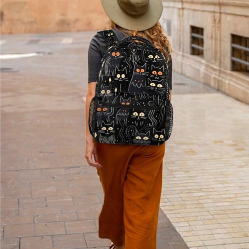 Lightweight School Backpack, Black Cats Large Capacity Bookbag, Waterproof Travel Bag Casual Daypack for Men Women Adults - color: Black Cats