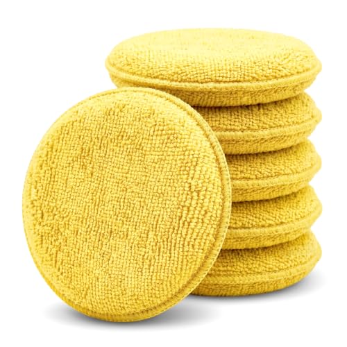 6 Pack 5 Inch Car Wax Applicator Pads, Microfiber and Foam Reusable Pads for Buffing, Detailing and Fine Polishing, for Car Cleaning, Waxing and Care(Yellow) - color: Yellow, size: 6pcs
