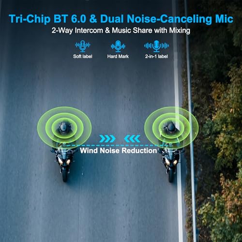 VANBAR Motorcycle Helmet Bluetooth Headset with 2K Camera, Dual-Mic Intercom and 40H Playtime, IP65 Waterproof Helmet Speaker System for Riding, Supports Video Recording & Music Sharing (Black)