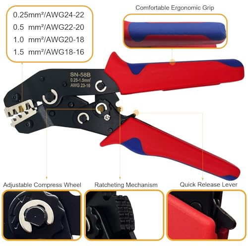 859pcs Automotive Electrical Pin Connectors Kit with Ratchet Crimping Tool 24-16AWG, 1.5/1.8/2.5/2.8mm Wire Connector Pins Male Female Crimp Pin Terminals with Wire Seals, Removal Tool and Tweezer - color: 859pcs Pin Terminals With Crimper