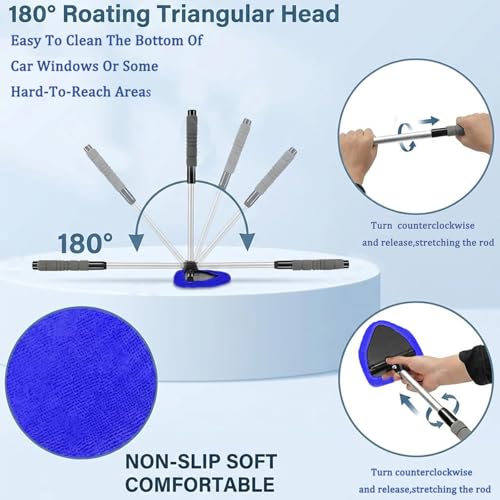 Car Windshield Cleaner Tool (2-Pack) with Extendable Handle, Inside Auto Window Glass Cleaning Kit with 8 Washable Microfiber Pads & Spray Bottle, Streak-Free Defogger Wand for Deep Dashboards