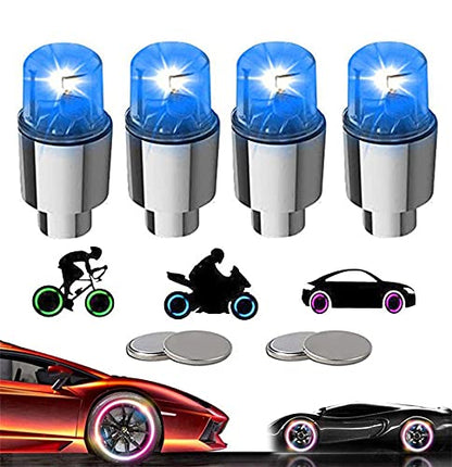 LED Tire Lights for Car 4 Pack Trucks Valve Stem Caps Bike Golf Cart Firefly Wheel Light Bicycle Motorcycle Tyre Spoke Lamp Waterproof for Kids Boys with 10 Extra Batteries(Blue) - color: O-Blue