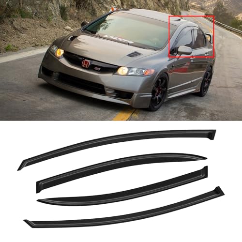 Window Visor for 2006-2011 Honda Civic, Out-Channel Rain Guards Shields Vent Deflector Shade Wind Dark Smoke for 06-11 Civic 2007 2008 2009 2010, Tape-On Outside-Mount, 4PCS - style: For 2006-2011 | Honda Civic | Out-Channel