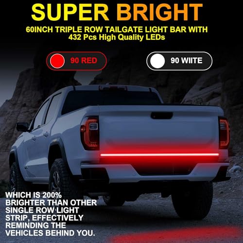 YUGUANG 60 Inch Tailgate Light Bar, Double Row LED Truck Tailgate Light Strip with Red Running Brake Lights Turn Signal White Reverse Lights - size: 60 Inch Red White