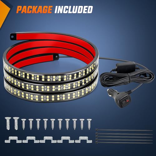 Nilight 60 Inch Truck Tailgate Strobe Light Strip Tail Emergency Bar Rear Window Warning Lamp Ultra-Bright Double Row 360 LED for Pickup Trailers Construction Vehicles Car SUV, White - color: 60" Tailgte Strobe White