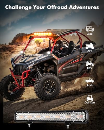 Auxbeam 6 Modes Amber White Series, 20 Inch LED Light Bar 420W, Strobe Light Flashing Warning Emergency, Spot Flood Combo Off Road Light for Trucks, Cars, ATVs, UTVs, Boats - color: 20"