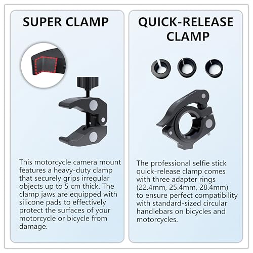 Motorcycle Camera Mount for Insta 360,Adjustable GoPro Bike Extension Pole Mount Compatible with Insta360, GoPro, and DJI Cameras - Designed for Bike and Motorcycle Riding Shots