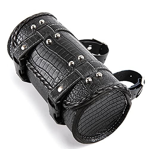 Universal Motorcycle Handlebar Bag Quick Release Crocodile PU Leather Waterproof Tool Bag with 2 Fixing Straps - color: Black 3