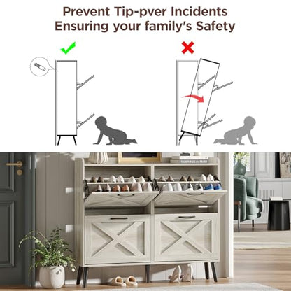 Maupvit Large Shoe Storage Cabinet with 4 Flip Drawers, Narrow Shoe Cabinet for Entryway with Wooden Legs, Freestanding Hidden Shoe Rack Organizer ＆ Metal Hinges, Beige - color: Beige, style: 4-Drawers