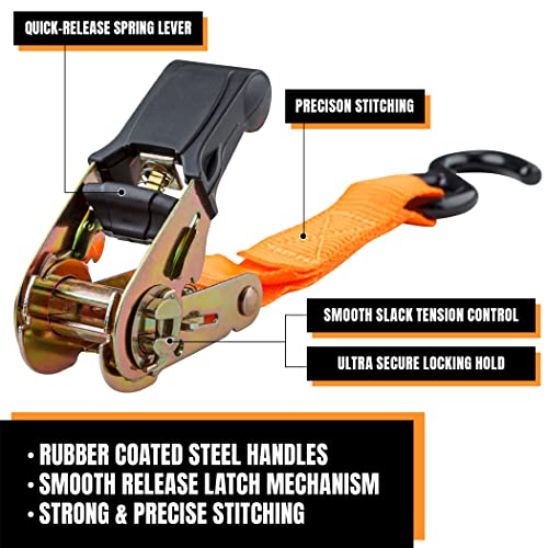 Cartman 1" x 15' Ratchet Tie Down up to 1500lbs 4pk in Carry Bag, with 18" Soft Loop Tie-Down Straps & 32" Bungee Cord - style: 4PK Orange