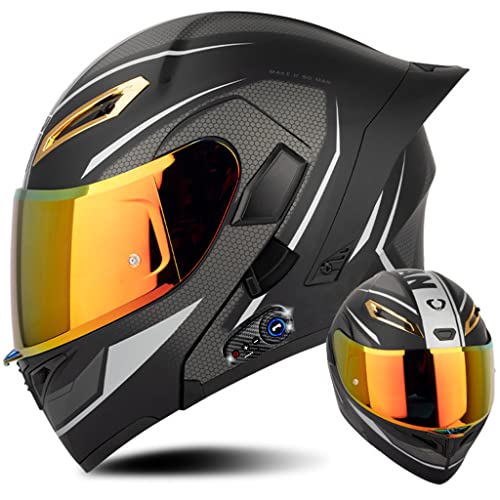 Bluetooth Motorcycle Helmet, Dual Anti-Fog Visors Modular Helmet with Tail, Adult Men Women Full Face Helmet Motocross Flip up Helmet for Racing, Mountain, Downhill, DOT Approved (D, Small) - color: D, size: Small