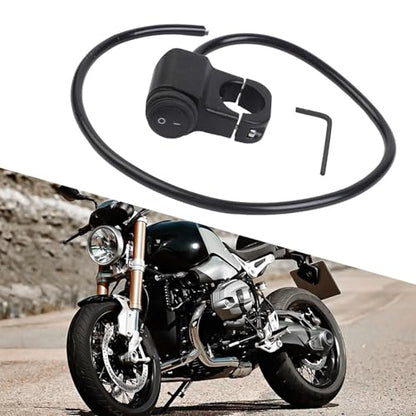 Handlebar Switch,Aluminum Alloy Motorcycle Handlebar Headlight ON/OFF Switch, 2-Wire Waterproof 12-60V for Auxiliary Lights, Black/Silver, 22mm Clamp(Black)