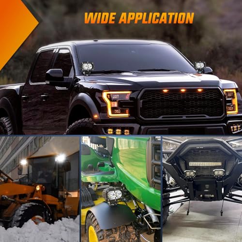 Nilight LED Pod Light 24W 4 Inch 2PCS White Flood Beam Driving Lights LED Pods IP67 Waterproof Auxiliary Offroad Lighting for Truck Tractor SUV ATV UTV Golf Cart Boat Motorcycle Dirt Bike - color: white flood beam 4inch