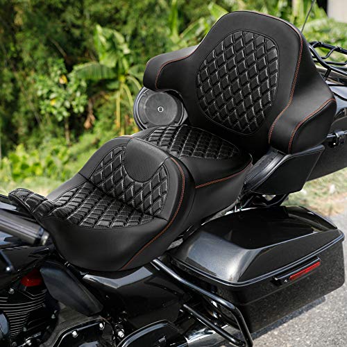 C.C. RIDER Driver Passenger Seat with Wrap-around King Tour Trunk Backrest Pad Sissy Bar fit for Harley Touring Road King FLHR Street Glide FLHX Road Glide FLTRX Electra Glide 2014-2023 - color: 04# Brown+ Backrest