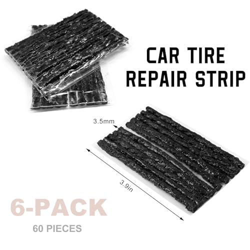 60PCS Heavy Duty Tire Plugs, 3.66" x 0.16" Rubber Auto Tire Sealing Strip Kit for Puncture Repairs, Universal Tubeless Tyre Repair Strings for Car Light Truck Motorcycle ATV (Black) - color: Black, 3.5mm