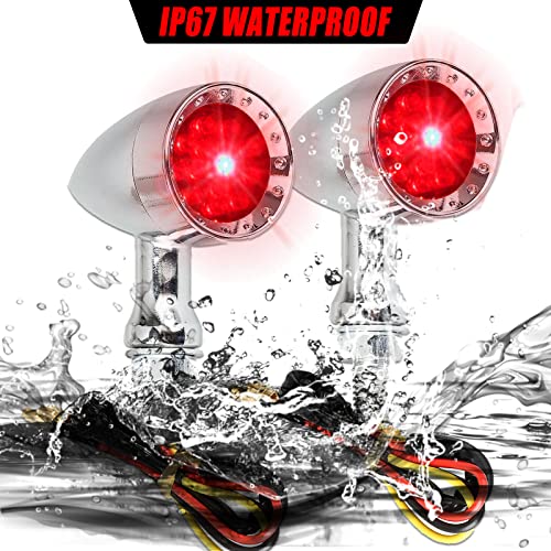 DREAMIZER 2pcs Chrome Bullet 15 LEDs Motorcycle Turn Signal Lights Front and Rear Indicator Lamps Compatible with Harley Honda Yamaha Cruiser Softail Sportster Street bike Chopper Bobber - color: Chrome#2