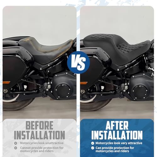 One-Piece Driver Passenger Seat Motorcycle 2-Up Seat Compatible with Harley Softail Sport Glide FLSB Low Rider FXLR FXLRS FXLRST 2018-Later (Black Diamond Stitching) - style: Black Diamond Stitching