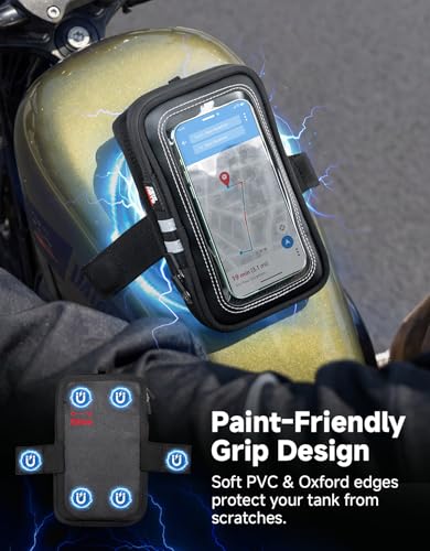 KEMIMOTO Magnetic Motorcycle Phone Case Tank Bag Phone Holder Breathable Gas Small Phone Bag Case Adjustable Angle Touch Screen Cell Phone Mount Universal up to 6.9 Inch