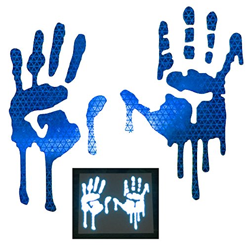 customTAYLOR33 High Intensity Grade Reflective Bloody/Dripping Hands Decals for Helmets, Windscreens, Rear Windows, Bumper Stickers (5 inches Height, Blue) - color: Blue, size: 5" Height (Toddler size)
