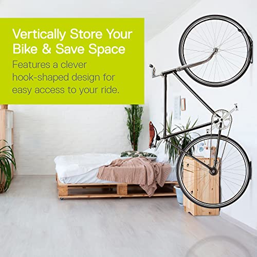 Leonardo Bike Rack Wall Mount with Tire Tray by Delta Cycle – Elegant Vertical Hanger Hook Design Provides Easy Bicycle Storage Access – Hassle-Free Installation – Vertical Mount Holds Up to 40 lbs - size: Standard Tire, style: Wall Hook with Tray