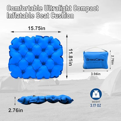 Inflatable Seat Cushion, Lightweight Stadium Seat Pad, Travel Air seat Cushion Anti-Slip for Airplane, Long Flights, Hiking, Climbing, Home and Camping, Compact Air Cushion - color: Blue