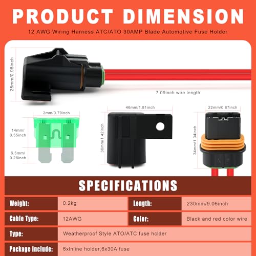 Zhushan 6 Pack Inline Fuse Holder 12V Waterproof – 12AWG ATO/ATC Blade Fuse Holders with Cover – 30A Heavy Duty Automotive Marine Car Truck RV Circuit Protection Fuse Kit - size: 6-Pack Fuse Holder