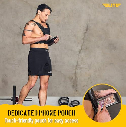 Elite Sports Running Vest w/Phone Holder for Men/Women, Reflective Lightweight Chest Pack w/Touch Friendly Phone Sleeve, Camera Pocket - Chest Rig for Hiking, Trail, Marathon, Camping - size: Small