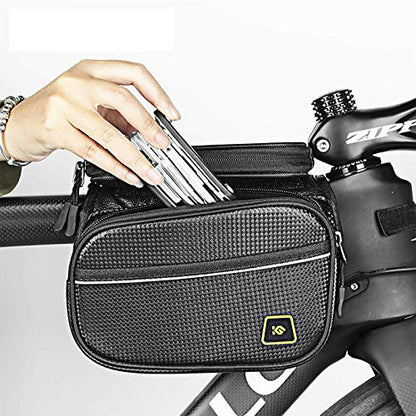 Bike Phone Front Frame Bag Waterproof Bicycle Handlebar Bag with Touch Screen Cell Phone case Holder Cycling storage Pouch for iPhone 16 17 Pro Max Air