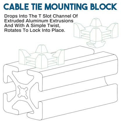 12316, 15 and 40 Series Nylon Cable Zip Tie Mounting Block Compatible with 8020 Cable Tie Mount for Wire Management(12 Set)
