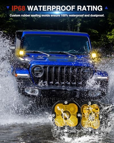 3 inch Yellow LED Fog Light Pods for Offroad Trucks Pickup Motorcycle UTV Amber Ditch/Rear Chasing/A-Pillar Lights 3000K 2PCS(+DT Wiring Harness) - size: 3 inch Yellow