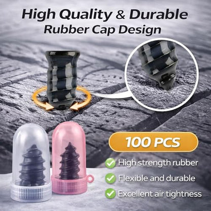 100PCS Tire Plug Kit, Screw in Tire Repair Plugs 50 Small 50 Large with Screwdriver & Storage Box | Emergency Tubeless Tire Puncture Repair Tool for Car Motorcycle Truck